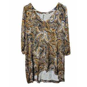 Sigrid Olsen Asymmetrical Tunic Sz 1X Womens Paisley Rustic Stretch 3/4 Sleeve